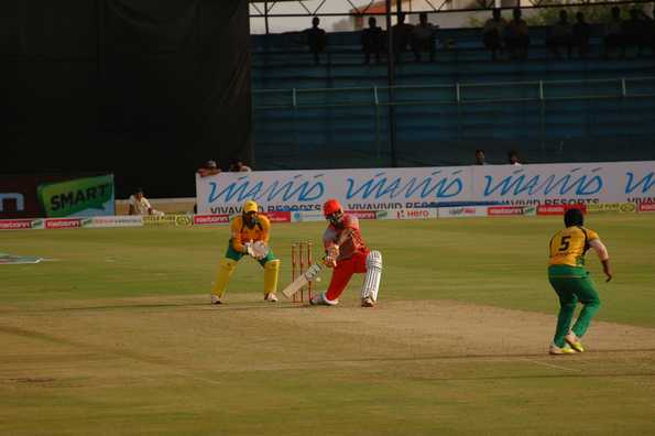 KP Appanna bowling to SP Manjunath as wicket-keeper Robin Uthappa looks on. KP Appanna bowling to SP Manjunath as wicket-keeper Robin Uthappa looks on.