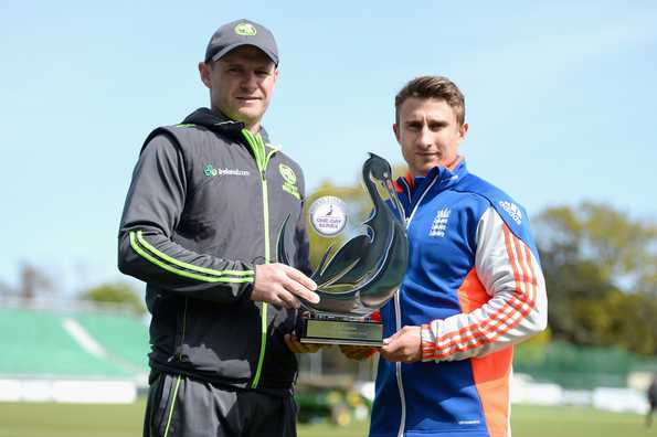 Ireland captain William Porterfield and England captain James Taylor pose with the series trophy. Ireland captain William Porterfield and England captain James Taylor pose with the series trophy.