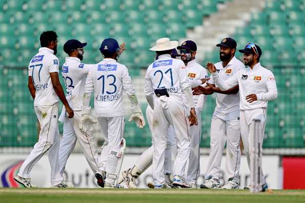 Prabath Jayasuriya took the important wicket of Mominul Haque. Prabath Jayasuriya took the important wicket of Mominul Haque.