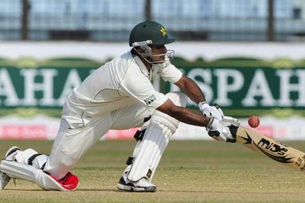 Pakistani batsman Mohammad Hafeez plays a shot during the Test match against Bangladesh at the Zahur Ahmed Chowdhury Stadium in Chittagong. Hafeez cracked a career-best 143 and Younis Khan an impressive 96 not out to put Pakistan in a commanding position in the opening Test against Bangladesh. Pakistani batsman Mohammad Hafeez plays a shot during the Test match against Bangladesh at the Zahur Ahmed Chowdhury Stadium in Chittagong. Hafeez cracked a career-best 143 and Younis Khan an impressive 96 not out to put Pakistan in a commanding position in the opening Test against Bangladesh.