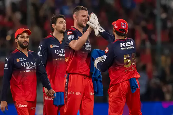 Josh Hazlewood celebrates bowled an excellent 19th over conceding only one run and picking two wickets Josh Hazlewood celebrates bowled an excellent 19th over conceding only one run and picking two wickets