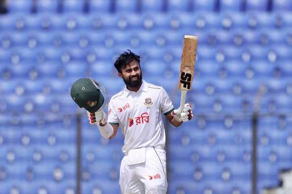 Shadman Islam celebrates his Test century in Chattogram Shadman Islam celebrates his Test century in Chattogram