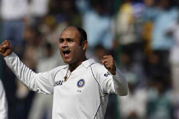India's Virender Sehwag celebrates after dismissing Australia's Cameron White on the fourth day of their third test cricket match in New Delhi in this November 1, 2008 file photo. REUTERS/Stringer India's Virender Sehwag celebrates after dismissing Australia's Cameron White on the fourth day of their third test cricket match in New Delhi in this November 1, 2008 file photo. REUTERS/Stringer