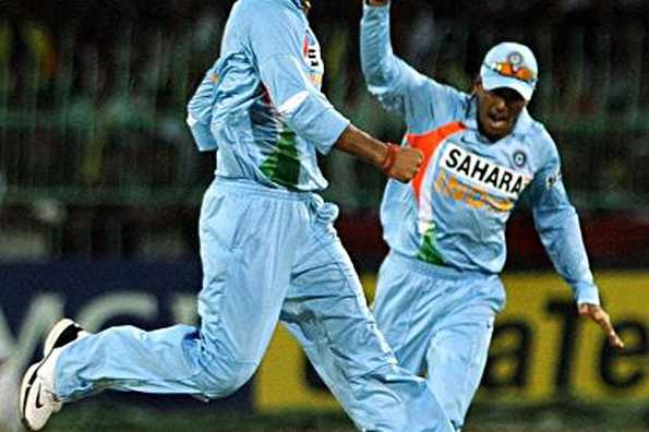 Indian cricketer Praveen Kumar (L) and teammate Subramaniam Badrinath (R) celebrate after the dismissal of Sri Lankan batsman Sanath Jayasuriya during the third One Day International (ODI) match between Sri Lanka and India at The R. Premadasa Stadium in Colombo. India won by 33 runs. Indian cricketer Praveen Kumar (L) and teammate Subramaniam Badrinath (R) celebrate after the dismissal of Sri Lankan batsman Sanath Jayasuriya during the third One Day International (ODI) match between Sri Lanka and India at The R. Premadasa Stadium in Colombo. India won by 33 runs.